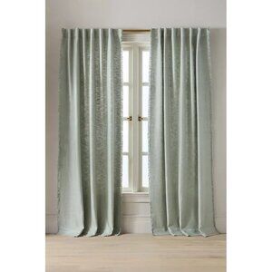 Anthropologie Luxe Linen Blend Woven Curtain Moss Boho Chic Soft Interior Design